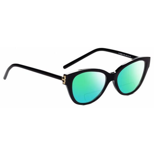 Tory Burch TY4008U Women`s Cat Eye Polarized Bifocal Sunglasses Black Gold 52 mm Green Mirror
