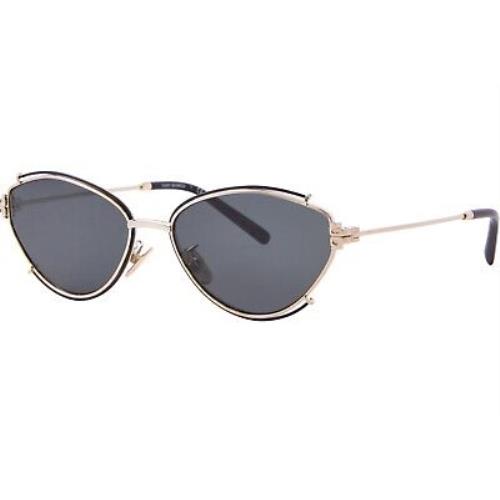 Tory Burch TY6103 335287 Sunglasses Women`s Shiny Gold/dark Grey Oval Shape 55mm