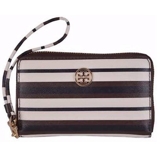 Tory Burch Robinson Stripe Zip Around Smartphone Wallet Wristlet Case