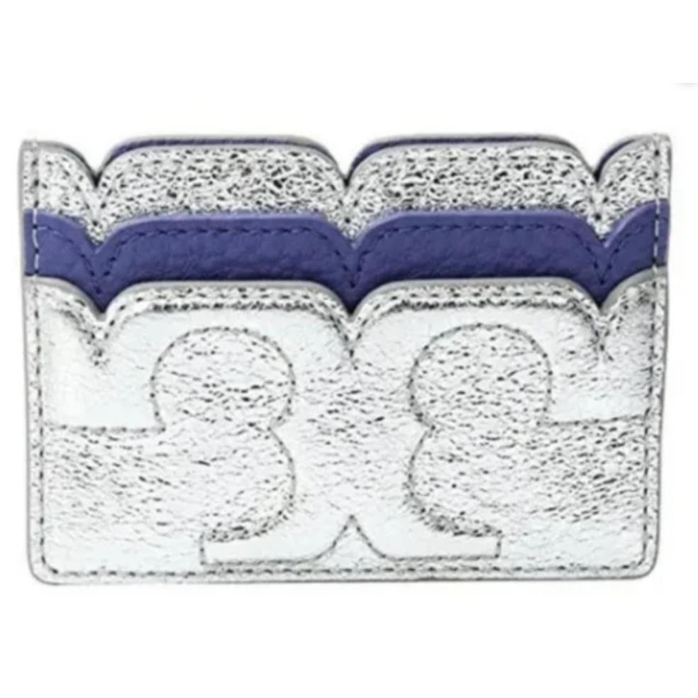 L K Tory Burch Scallop Silver/blue Leather Metallic Card Case Gift