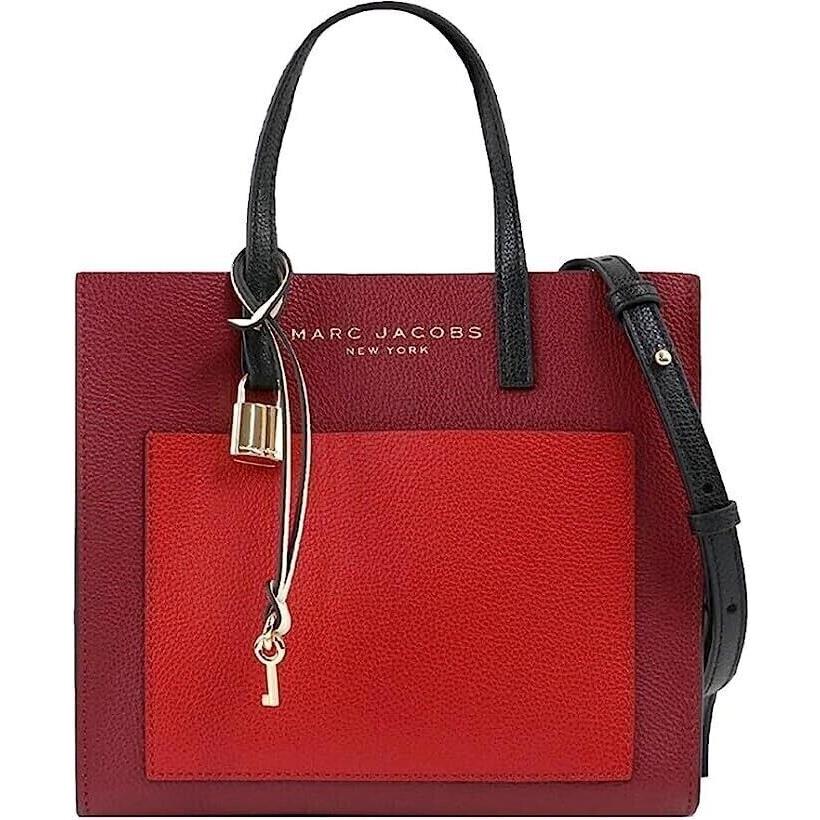 Marc Jacobs Mini Grind Colorblock Leather Tote Crossbody Bag Pomegranate Mul