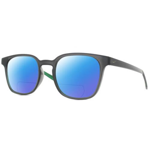 Nike Session-080 Unisex Polarized Bifocal Sunglasses in Grey Crystal Green 51 mm Blue Mirror