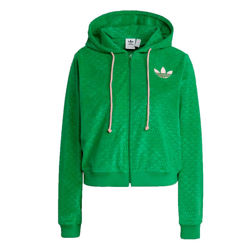 Adidas Womens Medium Velour Full Zip Hoodie Heritage Green All Over Print IB2047