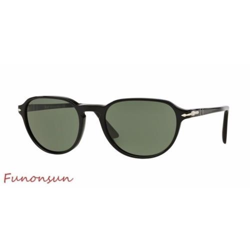 Persol Men`s Sunglasses PO3053 901431 Black/green Lens Phantos Italy