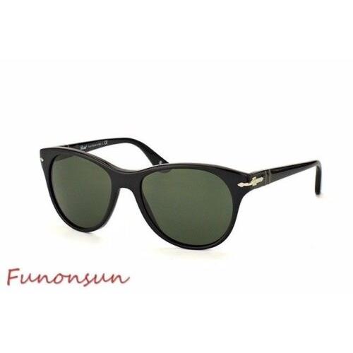 Persol Women`s Sunglasses PO3134 95/31 Black/green Lens Pilot Italy - Black Frame, Green Lens