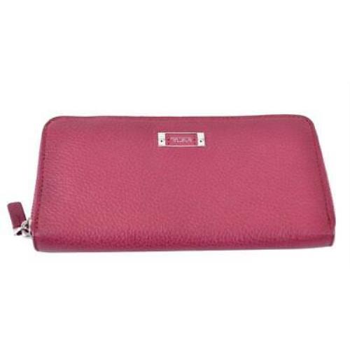 Tumi 41603 Pink Textured Leather Zip Around Continental Clutch Wallet