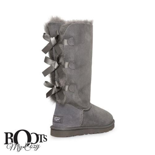 Ugg Bailey Bow Tall Grey Triplet Suede Boots Youth US 3 Fit Womens 5