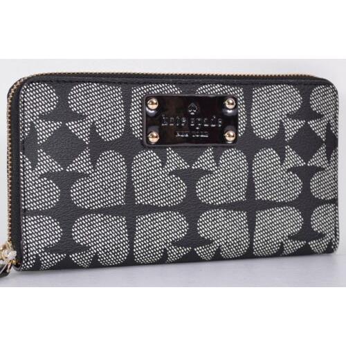 Kate Spade Neda Black Pebbled Ace OF Spades Zip Around Wallet Clutch