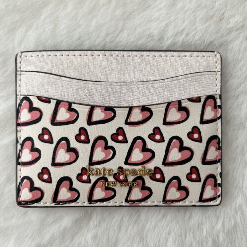 Kate Spade Morgan Hearts Small Slim Card Holder Cream Multi