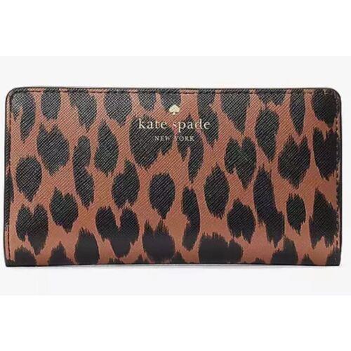 Kate Spade Schuyler Large Slim Bifold Leopard Wallet KE814 Animal Print