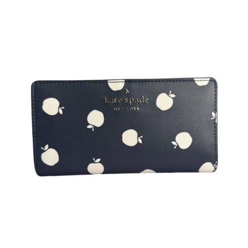 Kate Spade Staci Orchard Toss Apple Print Large Slim Bifold Wallet