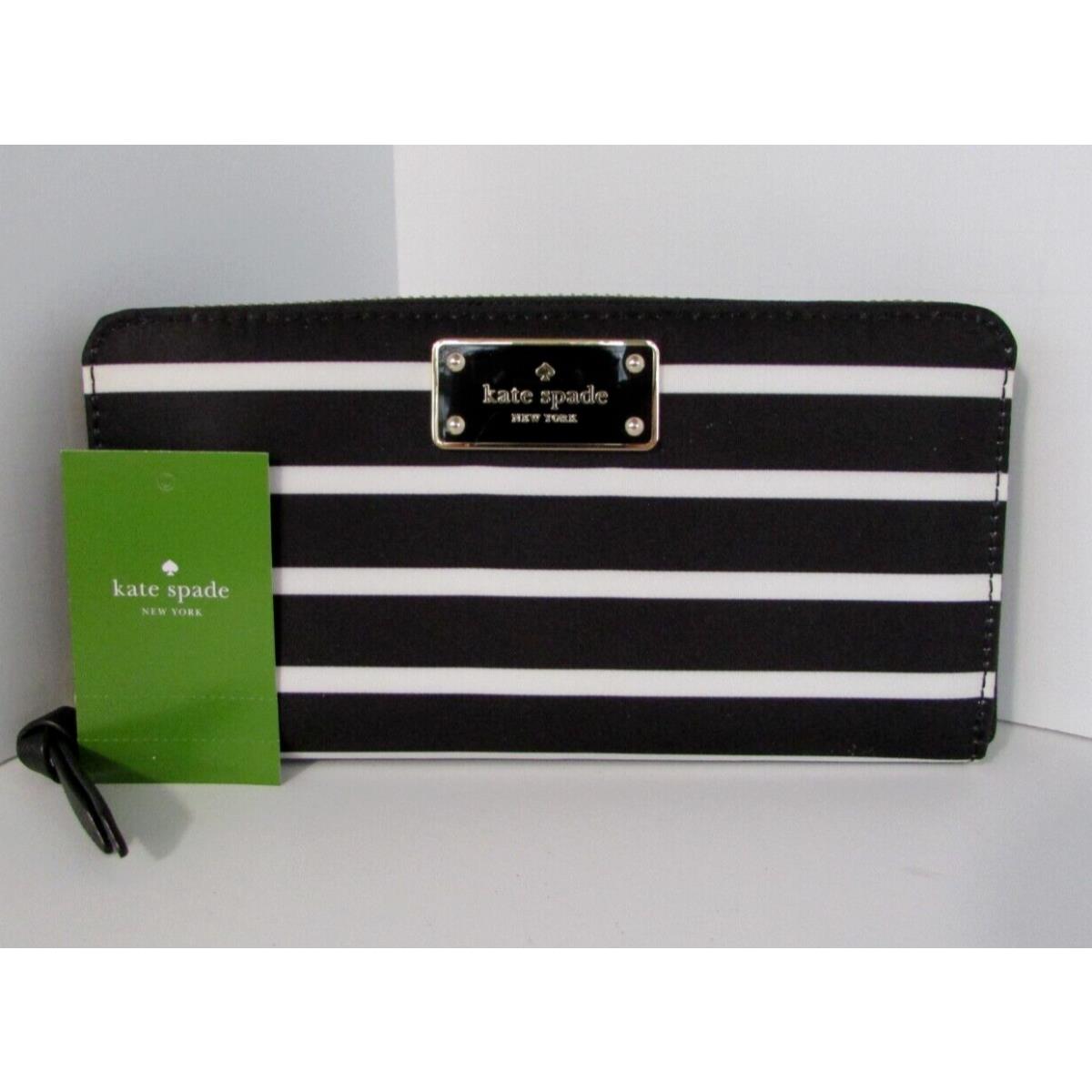 Kate Spade Neda Wilson Road Zip Around Wallet French Stripe Black White