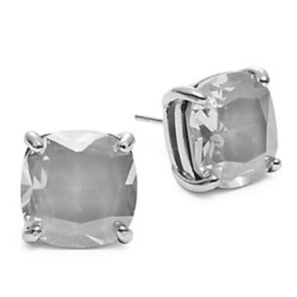 Gumdrop Kate Spade Small Square Cushion Cut Stud Earrings Grey Silver Enamel