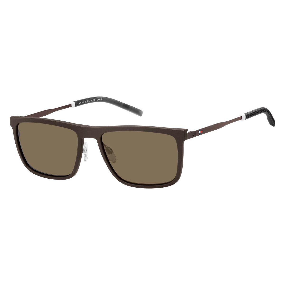 Tommy Hilfiger Sunglasses Men Matte Bronze Rectangle 58mm