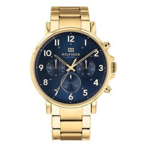 Tommy Hilfiger 1710384 Men`s Gold Stainless Steel Blue Dial Watch 46mm