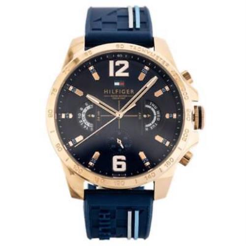 Tommy Hilfiger 1791474 Men`s Rose Gold Blue Band Blue Dial Watch 46mm