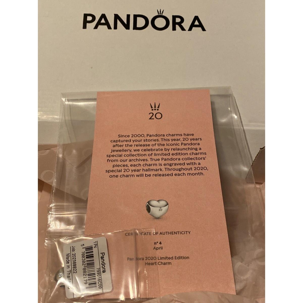 Pandora 2020 Limited Edition 20th Anniversary April Heart Charm Ships Now