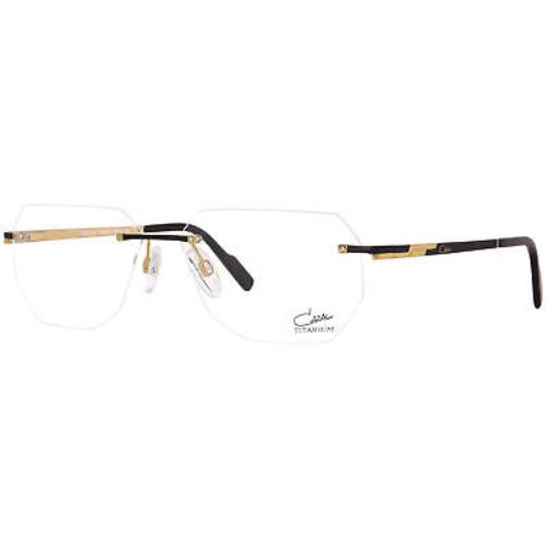Cazal 7102 001 Titanium Eyeglasses Men`s Black/gold Rimless Rectangle Shape 58mm