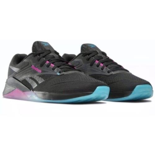 Reebok Mens Nano X4 Shoes Sz 9.5 Black/cyan/pink 100074179