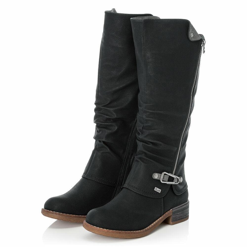 Rieker Womens Black Knee High Zipper Boot-94652-00 Black