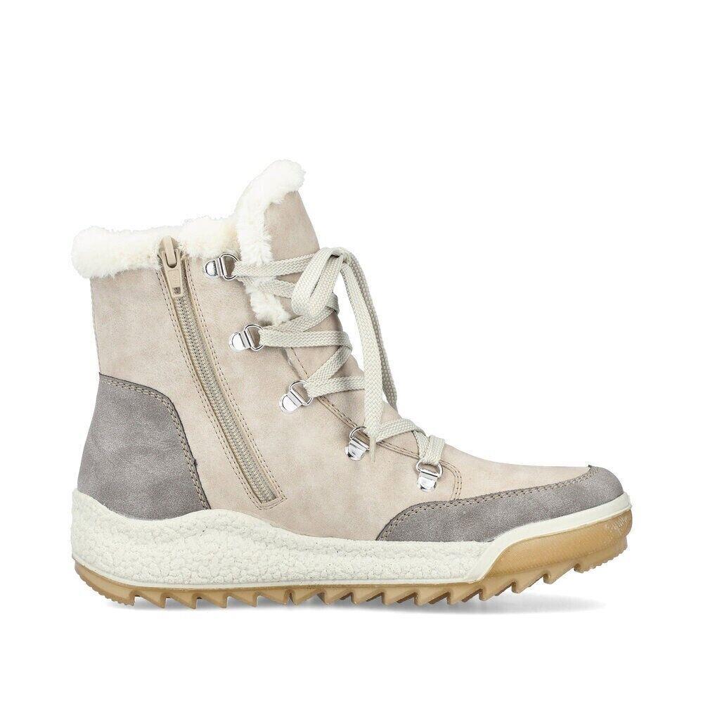 Rieker Women`s Y4744-61 Beige Waterproof Zipper Lace-up Ankle Boots Size EU 40