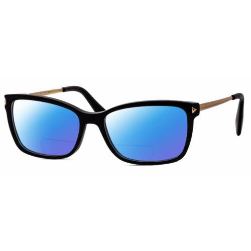 Police VPLA87 Women Cat Eye Polarized Bifocal Reading Sunglasses Black Gold 53mm Blue Mirror