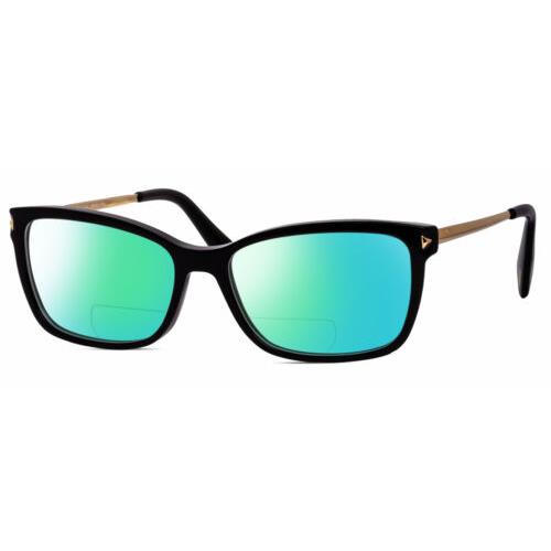 Police VPLA87 Women Cat Eye Polarized Bifocal Reading Sunglasses Black Gold 53mm Green Mirror
