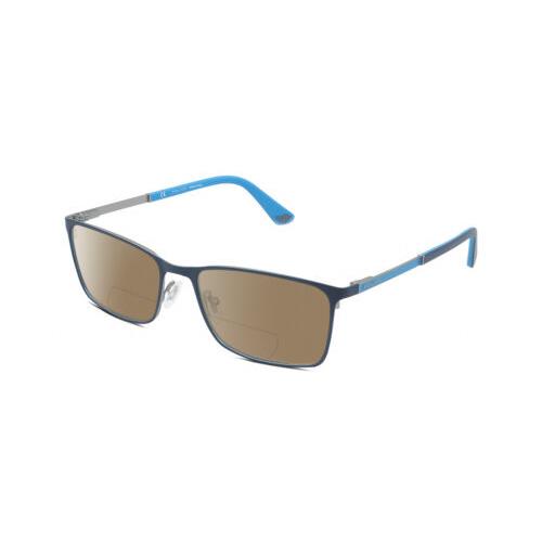 Police VPLA46 Unisex Polarized Bifocal Sunglasses in Navy Blue Cyan Silver 56 mm Brown