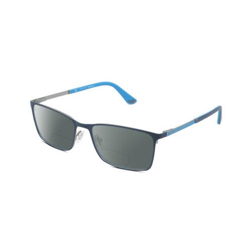 Police VPLA46 Unisex Polarized Bifocal Sunglasses in Navy Blue Cyan Silver 56 mm Grey