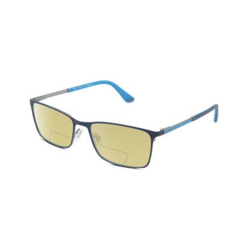 Police VPLA46 Unisex Polarized Bifocal Sunglasses in Navy Blue Cyan Silver 56 mm Yellow
