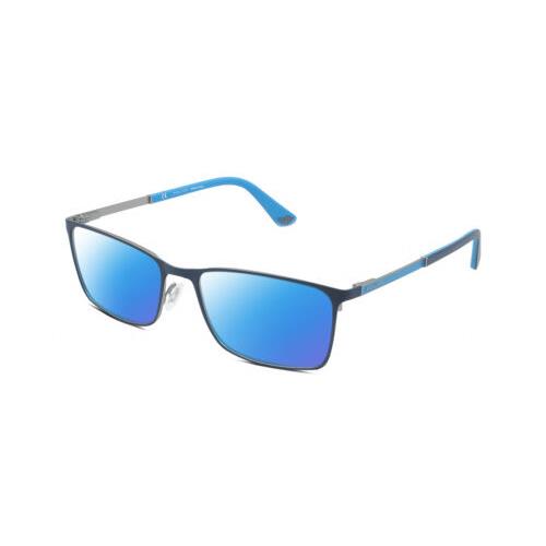 Police VPLA46 Unisex Designer Polarized Sunglasses Navy Blue Silver 56 mm 4 Opt Blue Mirror Polar