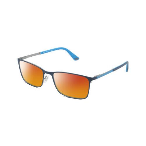 Police VPLA46 Unisex Designer Polarized Sunglasses Navy Blue Silver 56 mm 4 Opt Red Mirror Polar