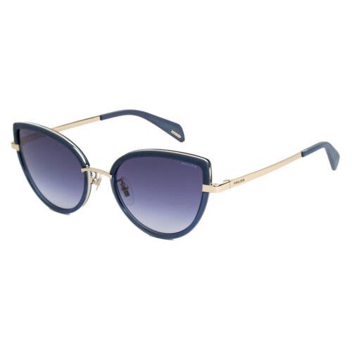 Police SPLC25 Women`s Cat Eye Sunglasses Navy Glitter Silver/blue Gradient 55 mm