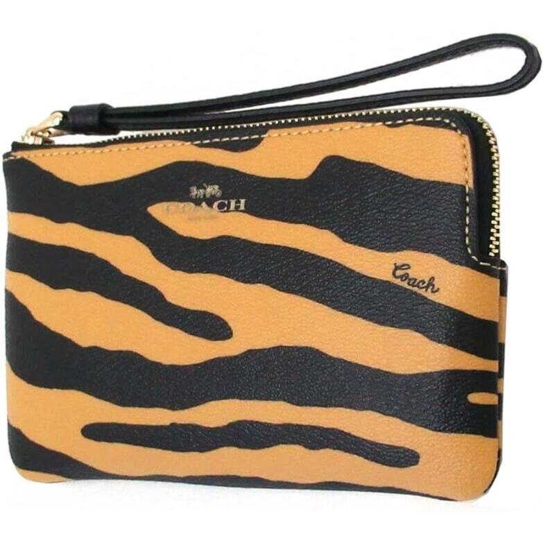 Coach Corner Zip Wristlet with Tiger Print