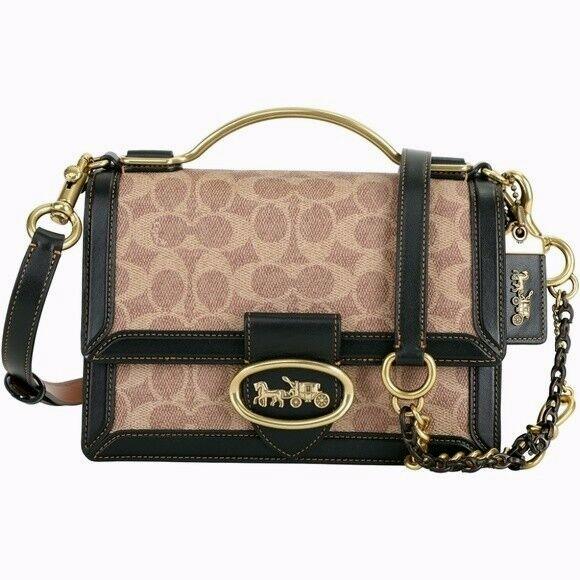 Coach 1941 Riley Top Handle 73937 Black/tan Signature Canvas Crossbody