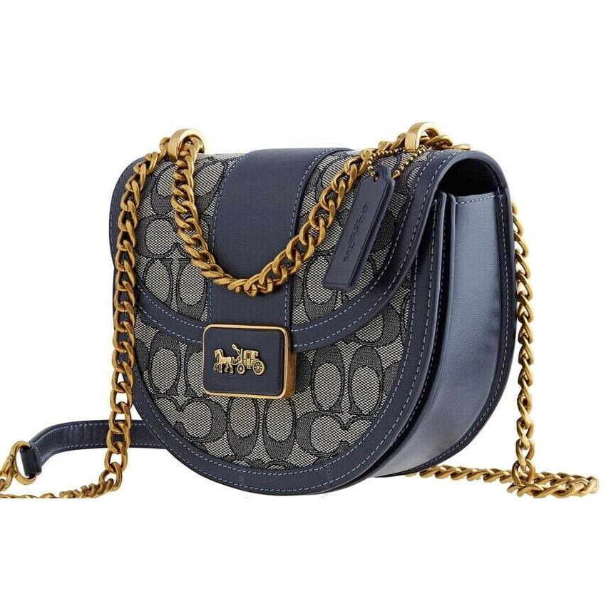 Coach Signature Jacquard B4 Alie Saddle Bag Midnight Navy Crossbody C3464