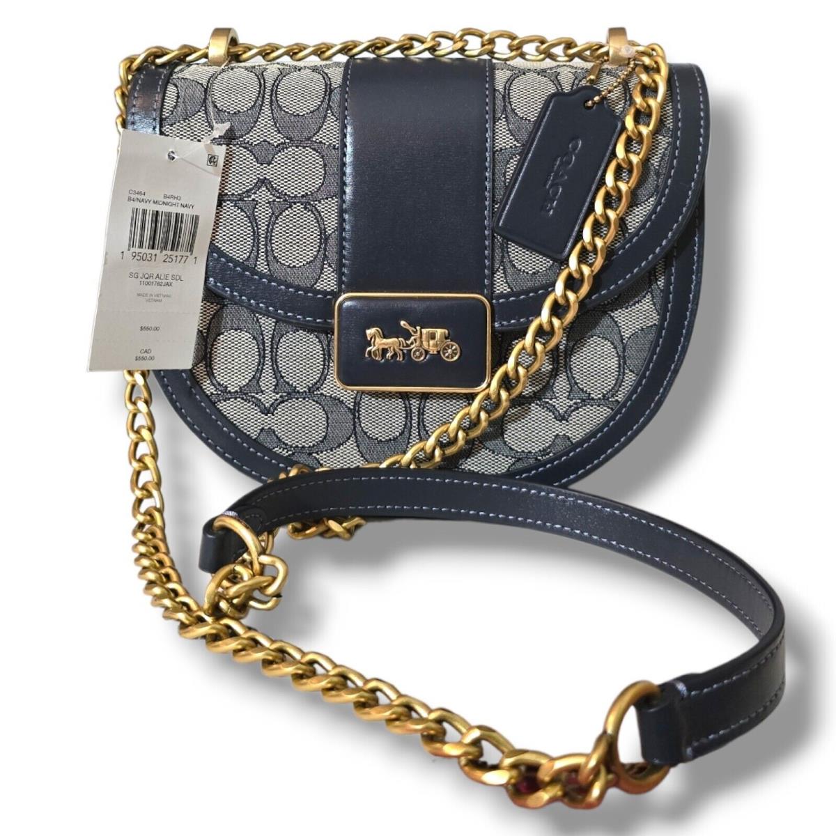 Coach Retail Alie Saddle Bag In Signature Jacquard Brass Midnight/navy C3464