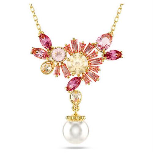 Swarovski Gema Pendant Crystal Pearl Flower Pink Gold-tone Plated 5688490