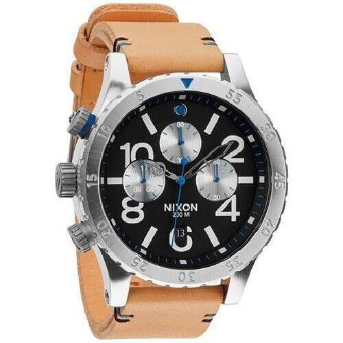 Nixon Men`s 48-20 Chronograph Black Dial Tan Leather Men`s Watch A363 1602