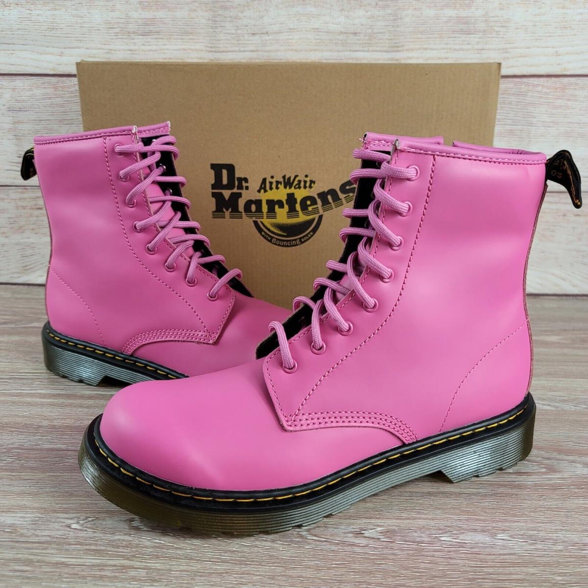 Dr. Martens 1460 Matte Pink Combat Boots Women`s Size 6 Moto Biker Shoes