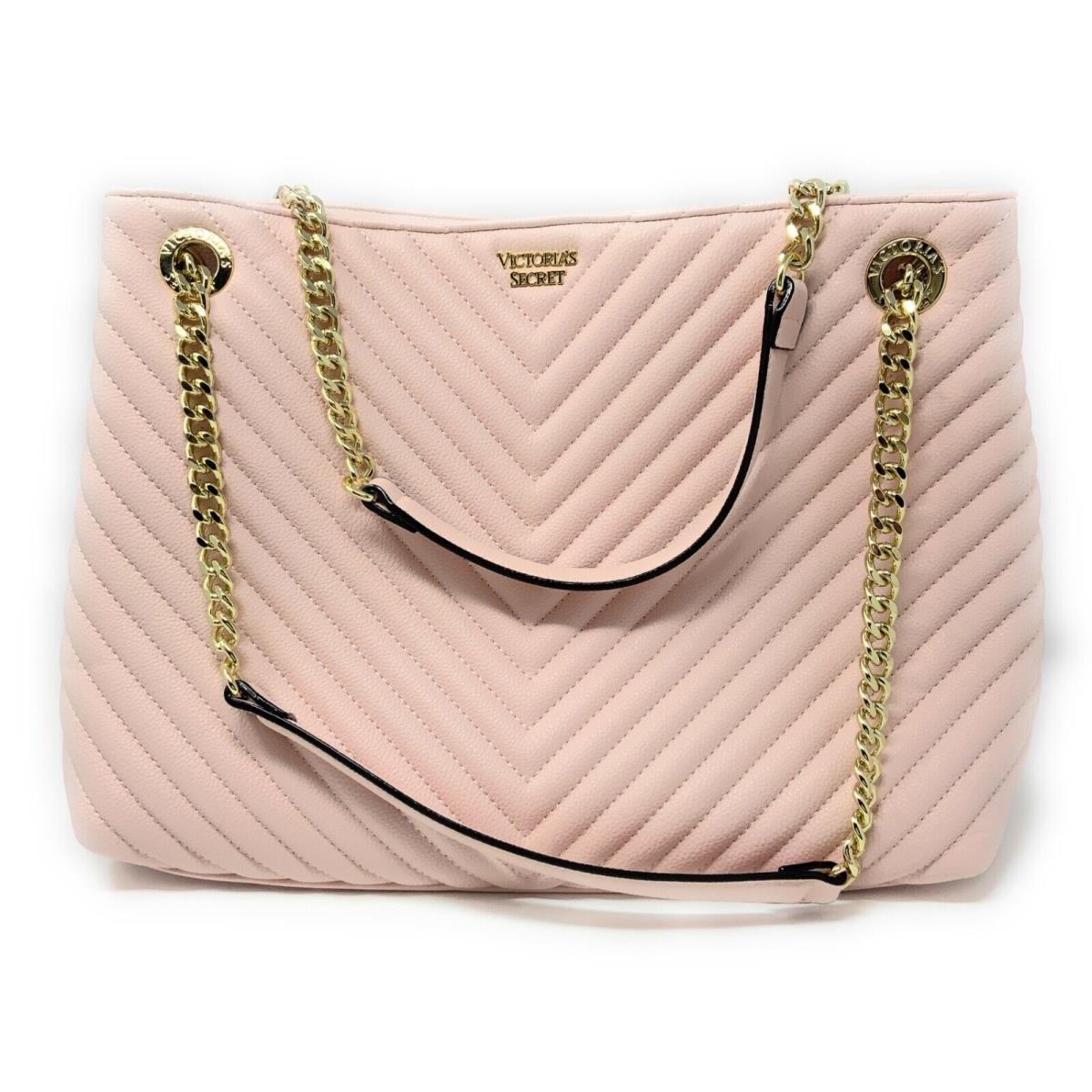 Victoria`s Secret V Quilted Shoulder Tote Handbag Purse Gray or Pink Baby Pink