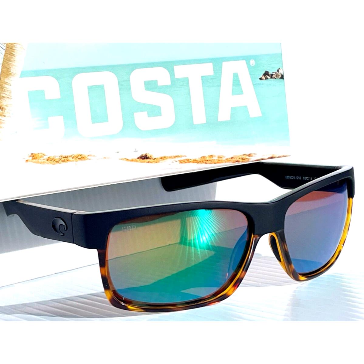 Costa Del Mar Half Moon Mt Black Tortoise Polarized Green Glass Sunglass 9026-12