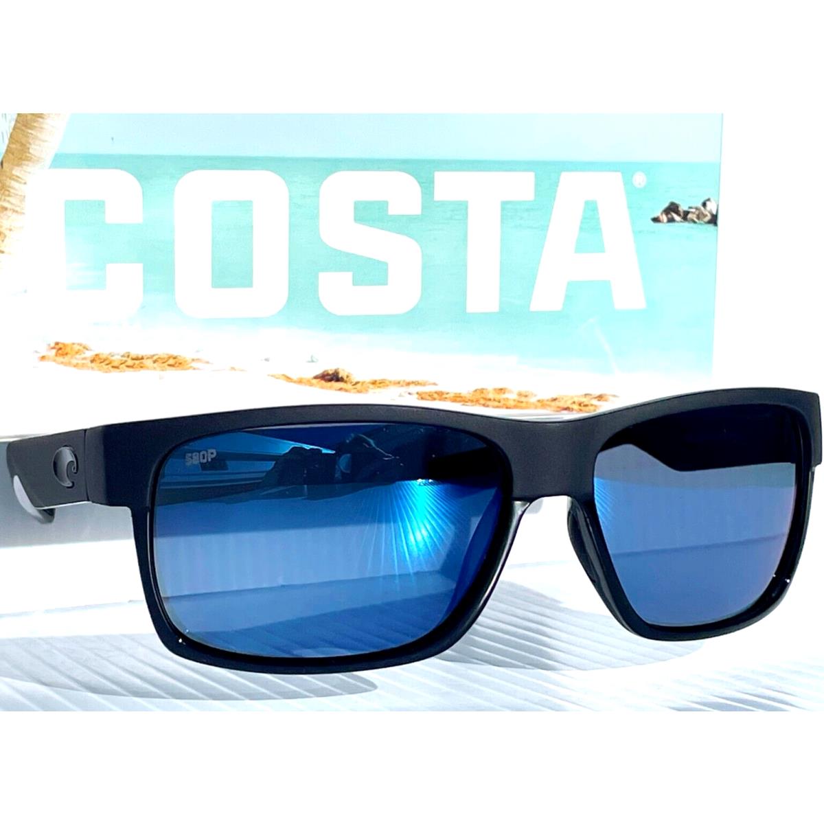 Costa Del Mar Half Moon Shiny Matte Black Polarized Blue 580P Sunglass Hfm 155