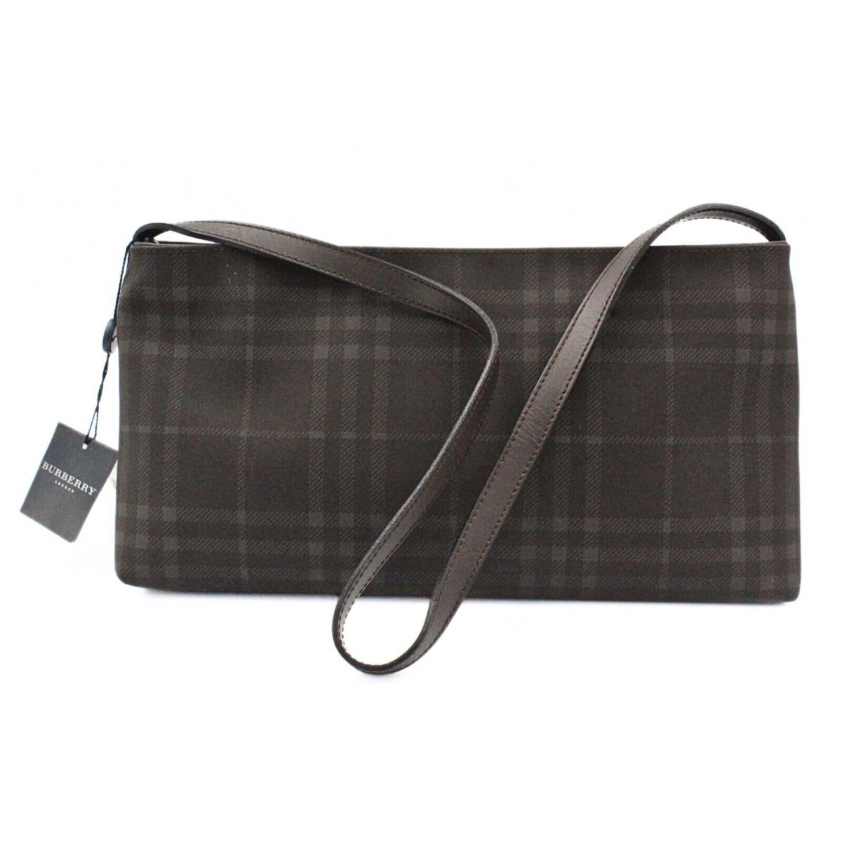 Burberry London Gray Charcoal Leather Canvas Shoulder Bag