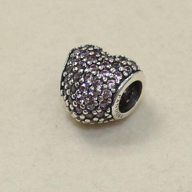 Pandora Charm Pink Pave Heart Bead 791052PCZ W Suede Pouch