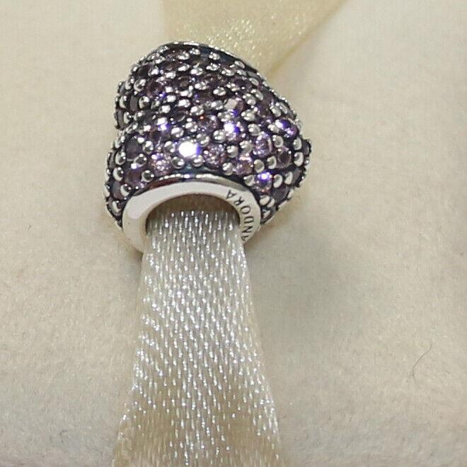 Pandora Charm Pink Pave Heart Bead 791052PCZ W Tag Suede Pouch