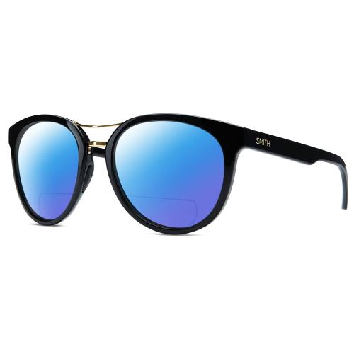 Smith Optics Bridgetown Women Panto Polarized Bifocal Sunglasses Black Gold 54mm Blue Mirror