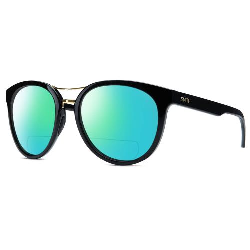 Smith Optics Bridgetown Women Panto Polarized Bifocal Sunglasses Black Gold 54mm Green Mirror