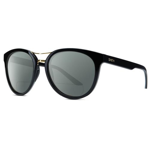 Smith Optics Bridgetown Women Panto Polarized Bifocal Sunglasses Black Gold 54mm Grey