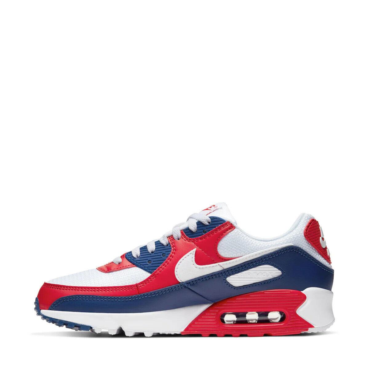 Men`s Nike Air Max 90 Swoosh Casual Shoes White Blue Red Sneakers Athletic - Multicolor